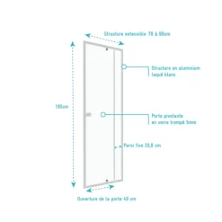 Porte de douche pivotante minimaliste extensible