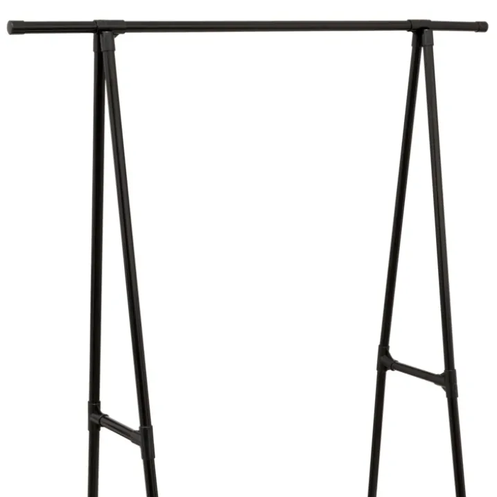 Porte manteau sur pied avec barre penderie et étagères de rangement