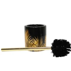 Pot et brosse wc en céramique feuilles dorées