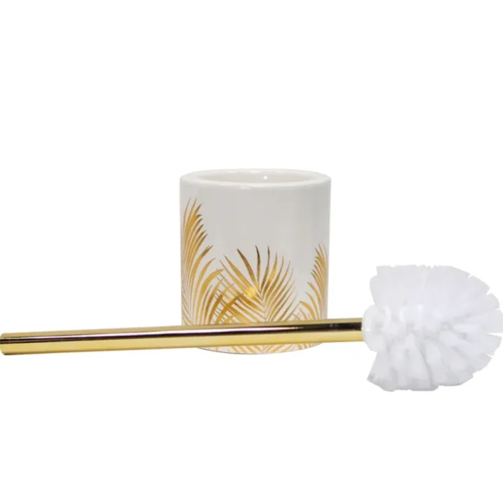 Pot et brosse wc en céramique feuilles dorées