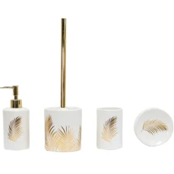 Pot et brosse wc en céramique feuilles dorées