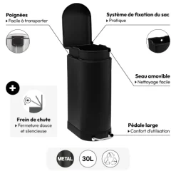 Poubelle en métal slim 30 L