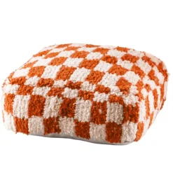 Pouf damier en laine avec garnissage