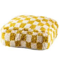Pouf damier en laine avec garnissage