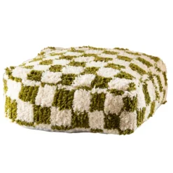 Pouf damier en laine avec garnissage