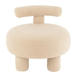 Pouf rond avec dossier en tissu bouclette