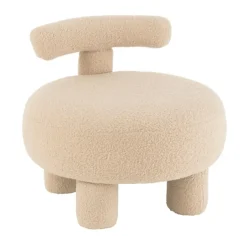 Pouf rond avec dossier en tissu bouclette