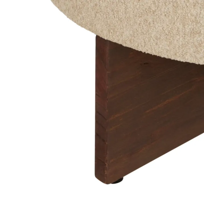 Pouf rond en tissu bouclette avec base bois