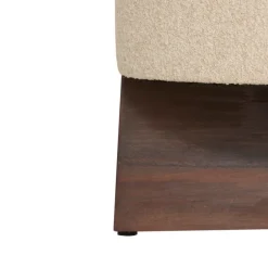 Pouf rond en tissu bouclette avec base bois