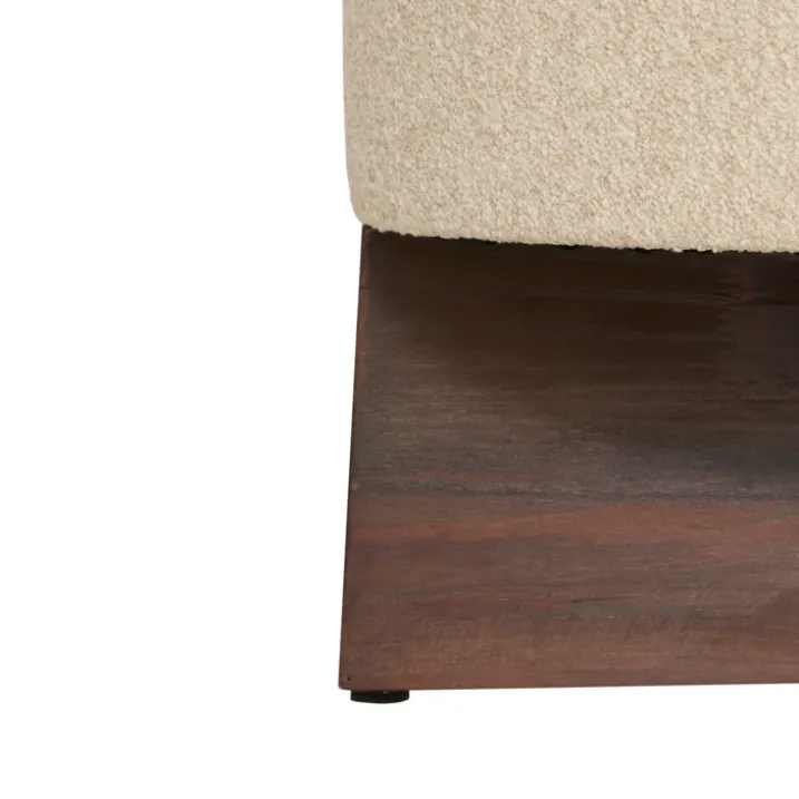 Pouf rond en tissu bouclette avec base bois