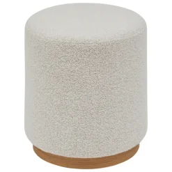 Pouf rond en tissu bouclette avec base bois