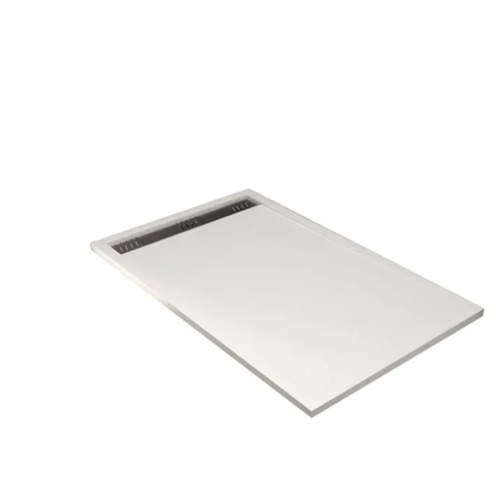 Receveur de douche extra-plat en résine effet pierregrille linéaire chrome