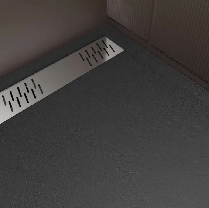 Receveur de douche extra-plat en résine effet pierregrille linéaire chrome