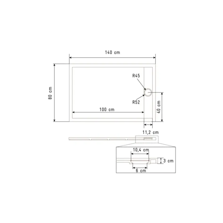 Receveur de douche extra-plat en résine effet pierregrille linéaire chrome