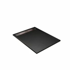 Receveur de douche extra-plat en résine effet pierregrille linéaire chrome