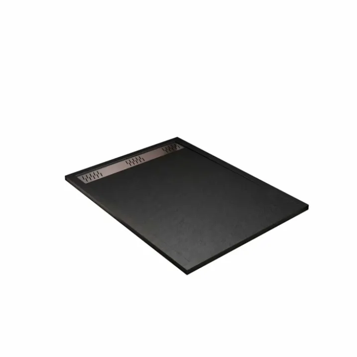 Receveur de douche extra-plat en résine effet pierregrille linéaire chrome