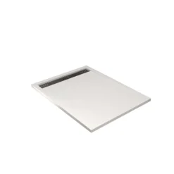 Receveur de douche extra-plat en résine effet pierregrille linéaire chrome