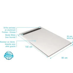 Receveur de douche extra-plat en résine effet pierregrille linéaire chrome