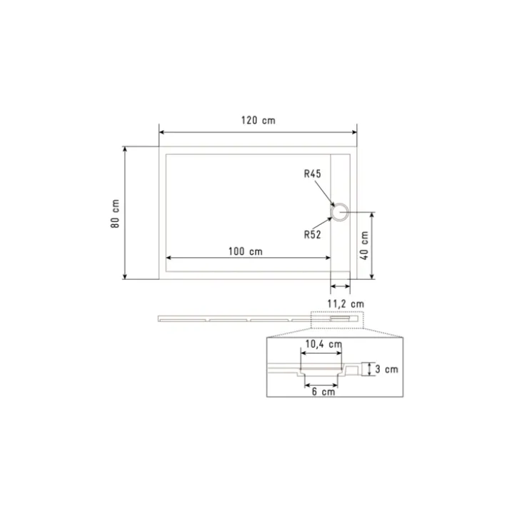 Receveur de douche extra-plat en résine effet pierregrille linéaire chrome