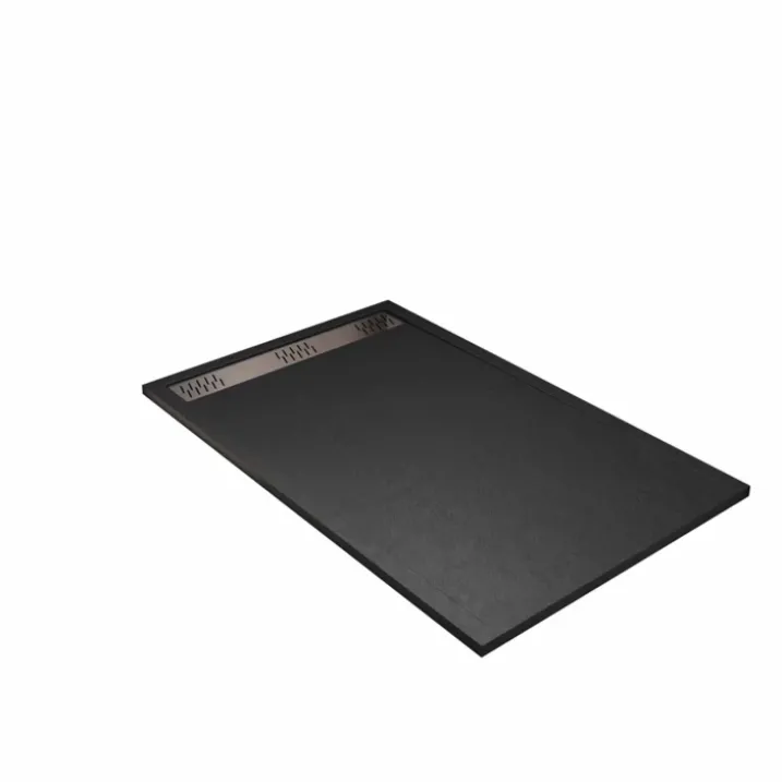 Receveur de douche extra-plat en résine effet pierregrille linéaire chrome