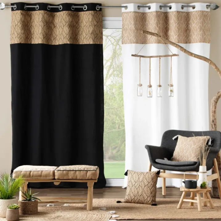 Rideau bi-matière avec toile de jute imprimée