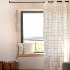 Rideau 100% coton à carreaux beige LOURMARIN