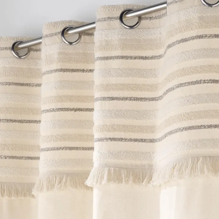 Rideau court à œillets en coton avec top tissé et franges