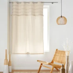 Rideau court à œillets en coton avec top tissé et franges