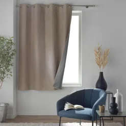 Rideau court occultant à œillets en chambray uni