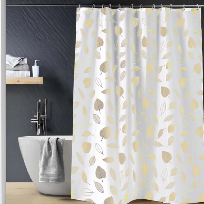 Rideau de Douche avec Crochets Joya Feuilles Dorées