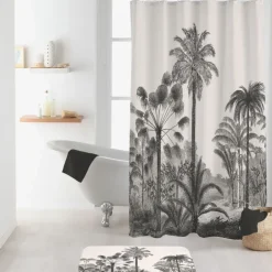 Rideau de douche imprimé tropical avec crochets
