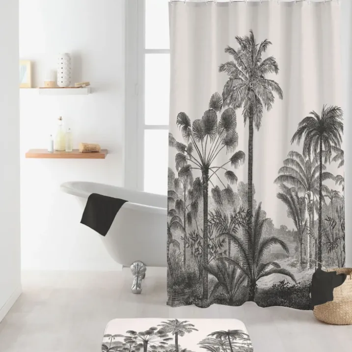 Rideau de douche imprimé tropical avec crochets