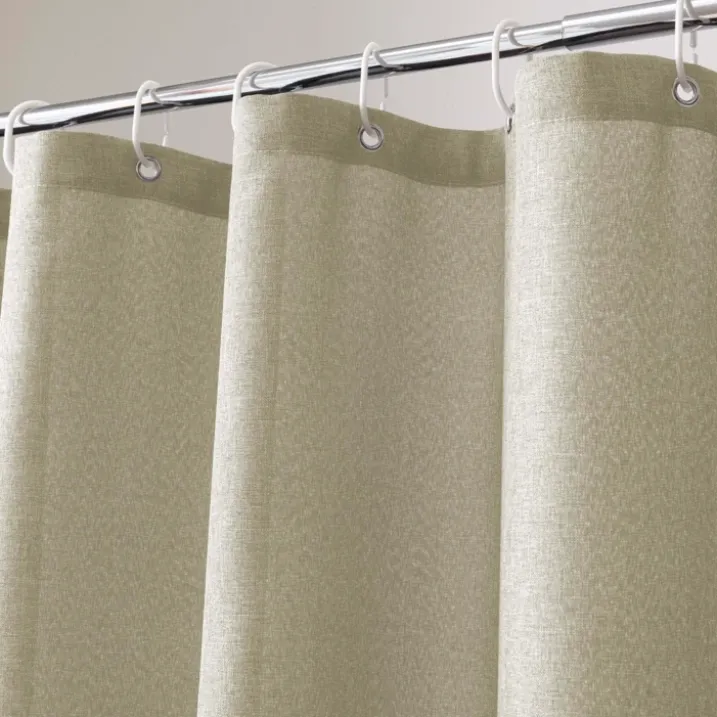 Rideau de douche uni aspect chambray avec crochets