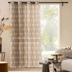 Rideau à œillets en polycoton avec motif métallisé