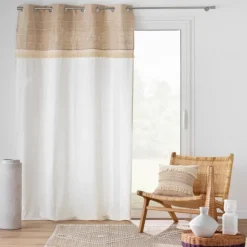 Rideau à œillets en poly-coton et jute avec bande structurée