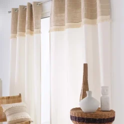 Rideau à œillets en poly-coton et jute avec bande structurée