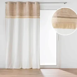 Rideau à œillets en poly-coton et jute avec bande structurée