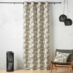 Rideau œillets motif palmier tamisant en tissu texturé