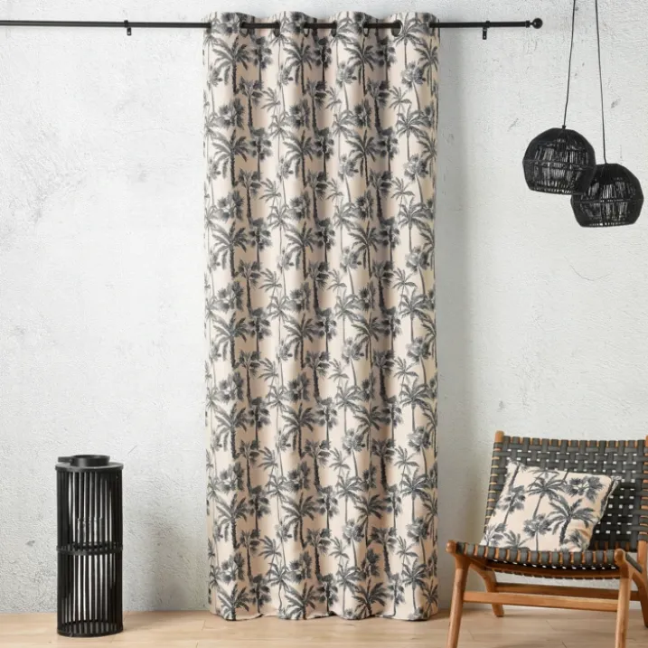 Rideau œillets motif palmier tamisant en tissu texturé