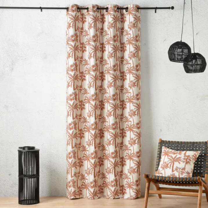 Rideau œillets motif palmier tamisant en tissu texturé