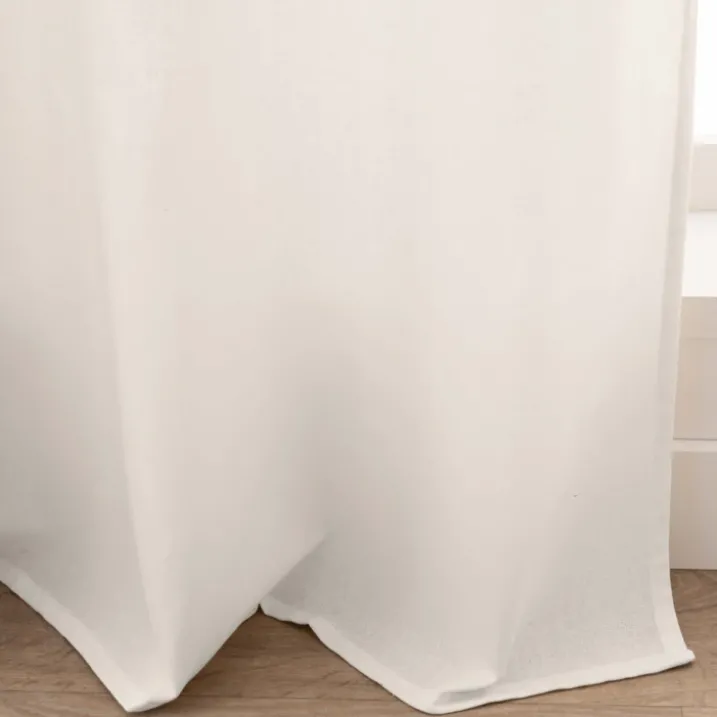 Rideau à œillets polycoton avec top feuillage graphique et pompons