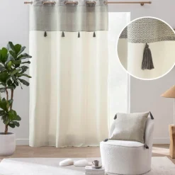 Rideau à œillets polycoton top métallisé texturé avec pompons