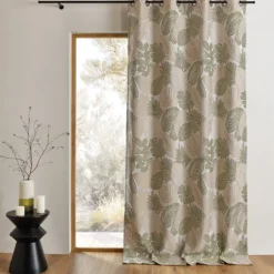 Rideau jacquard en poly-coton à motifs feuilles
