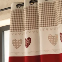 Rideau jacquard à œillets avec haut vichy et motifs cœurs