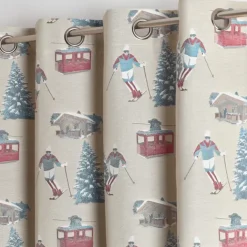 Rideau jacquard à œillets avec motifs skieurs et sapins
