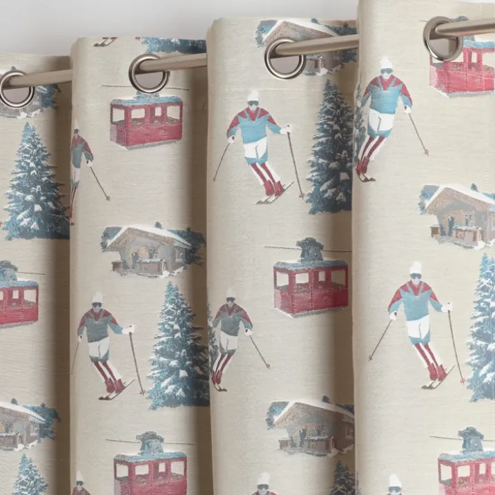 Rideau jacquard à œillets avec motifs skieurs et sapins