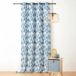 Rideau jacquard motif ikat en fils upcyclés
