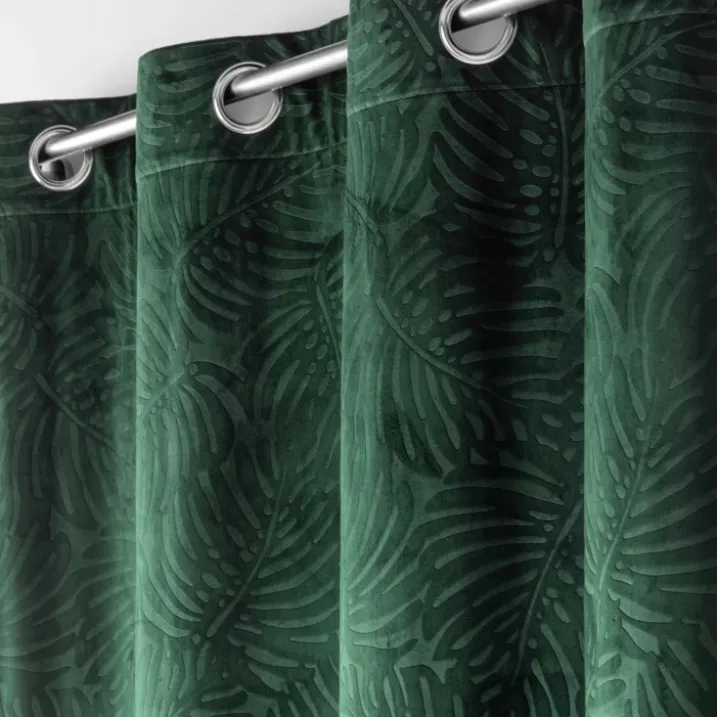 Rideau occultant en velours feuilles de monstera