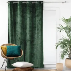 Rideau occultant en velours feuilles de monstera