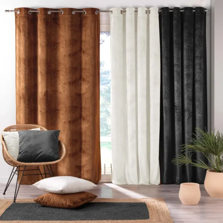 Rideau occultant en velours feuilles de monstera